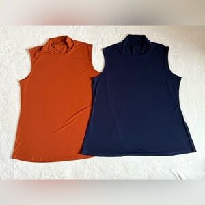 Susan Graver Modern Essentials Lot of (2) LARGE Liquid Knit Mock Neck Tops